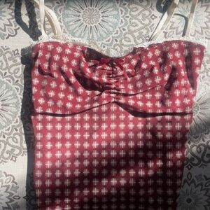Edikted Red and White Checkered Crop Top